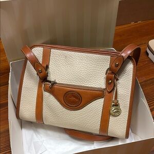 Dooney & Bourke Cream and Tan Leather Satchel/Shoulder Bag